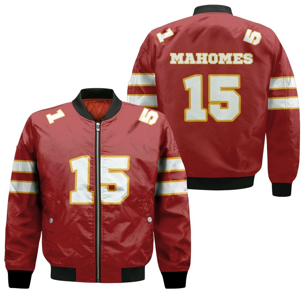 15 Partrick Mahomes Kannas City Jersey Inspired Style Bomber Jacket 15 Partrick Mahomes Kannas City Jersey Inspired Style Bomber Jacket