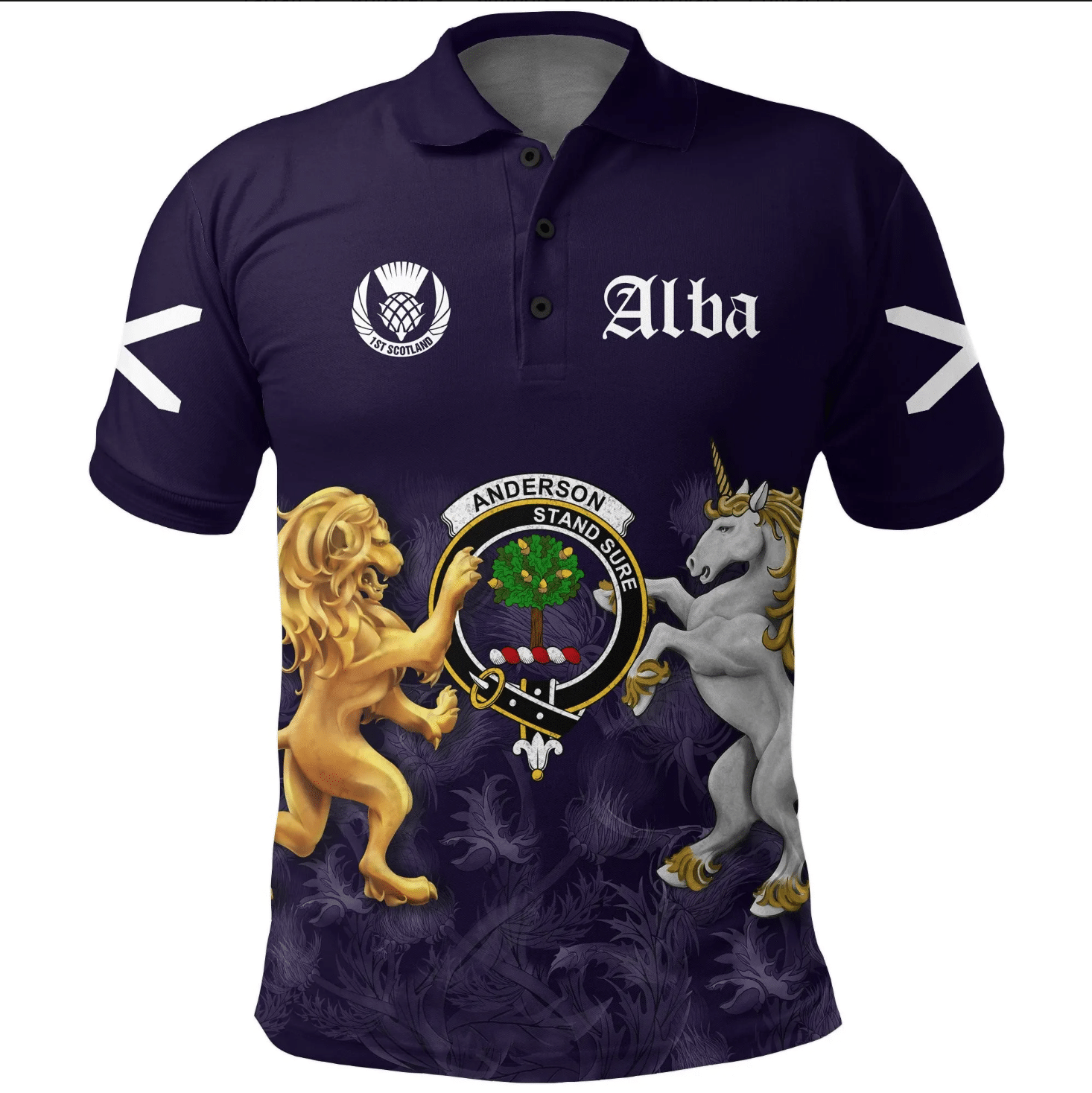 1stScotland Polo Shirt - Purple Crest Anderson A22 1stScotland Polo Shirt - Purple Crest Anderson A22