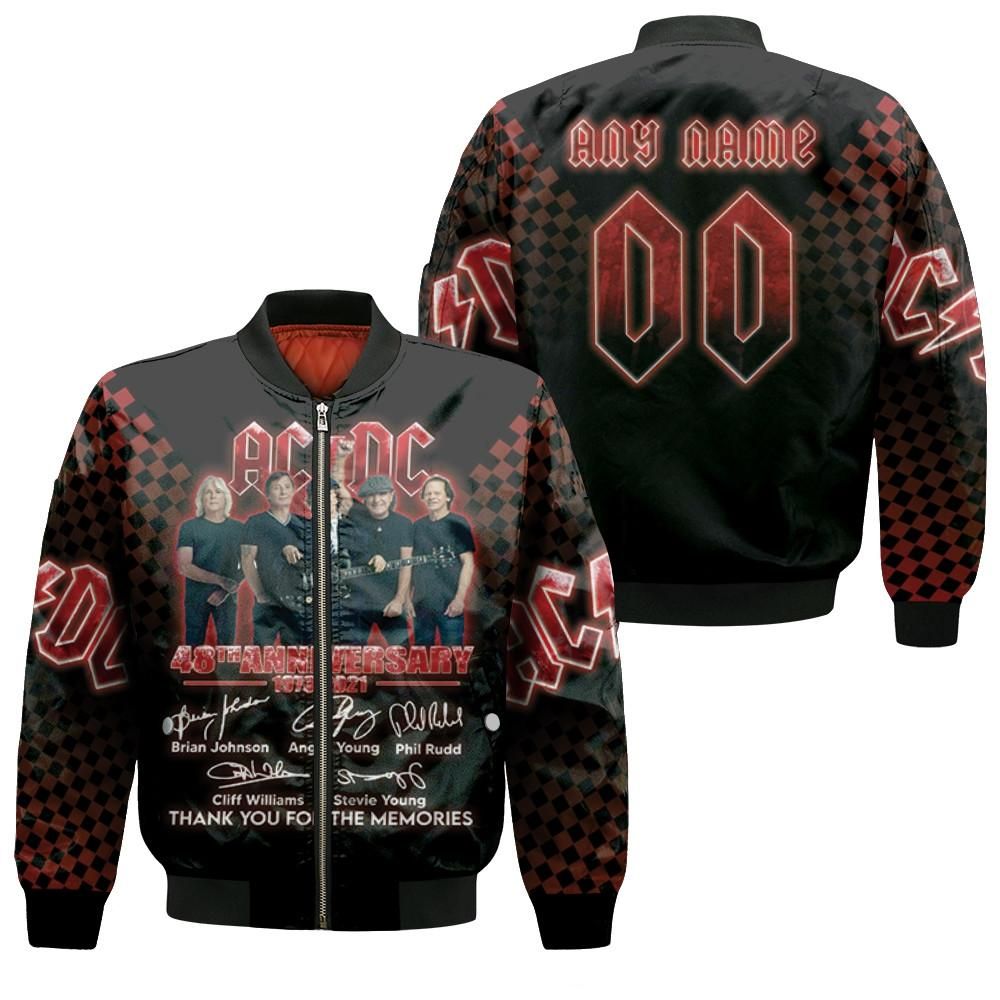 ACDC 48 Years Thank You For The Memories Rock Band Members Signed 3D Designed Allover Gift With Custom Name Number For ACDC Fans Bomber Jacket ACDC 48 Years Thank You For The Memories Rock Band Members Signed 3D Designed Allover Gift With Custom Name Number For ACDC Fans Bomber Jacket