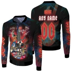 ACDC Guitar Memories Rock Band Legend Members Signatures 3D Designed Allover Gift With Custom Name Number For ACDC Fans Bomber Jacket