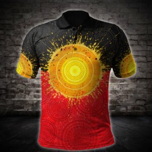 Aboriginal Flag Indigenous Sun Painting Art 3D Design Polo Shirts