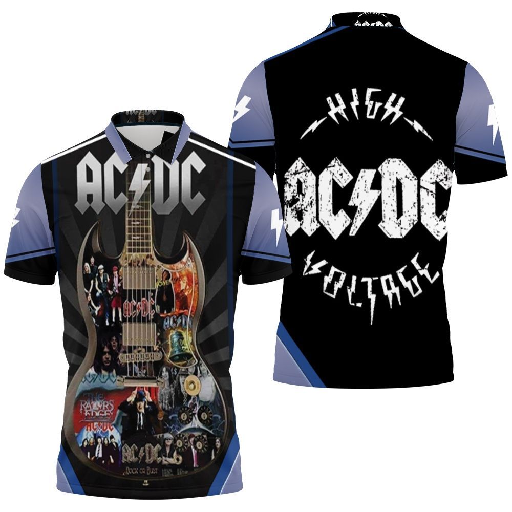 Acdc All Album Cover Guitar Polo Shirt Acdc All Album Cover Guitar Polo Shirt