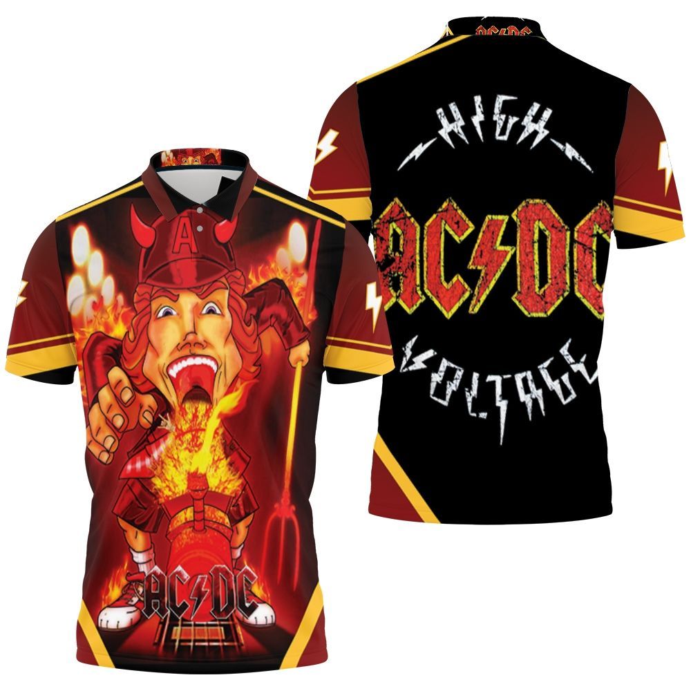 Acdc Angus Young Devil Flaming Train Polo Shirt Acdc Angus Young Devil Flaming Train Polo Shirt