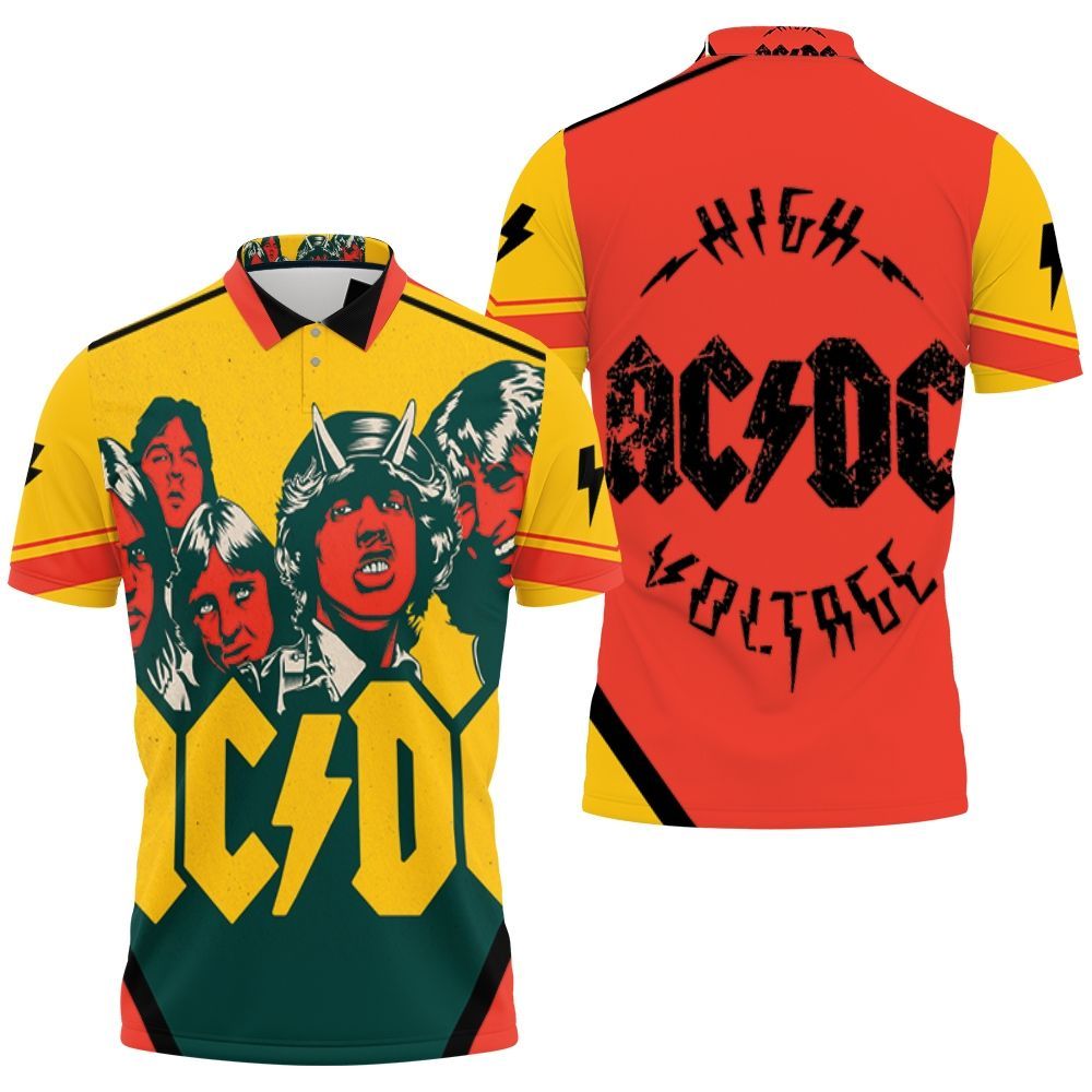 Acdc Demon Red Yellow Polo Shirt Acdc Demon Red Yellow Polo Shirt