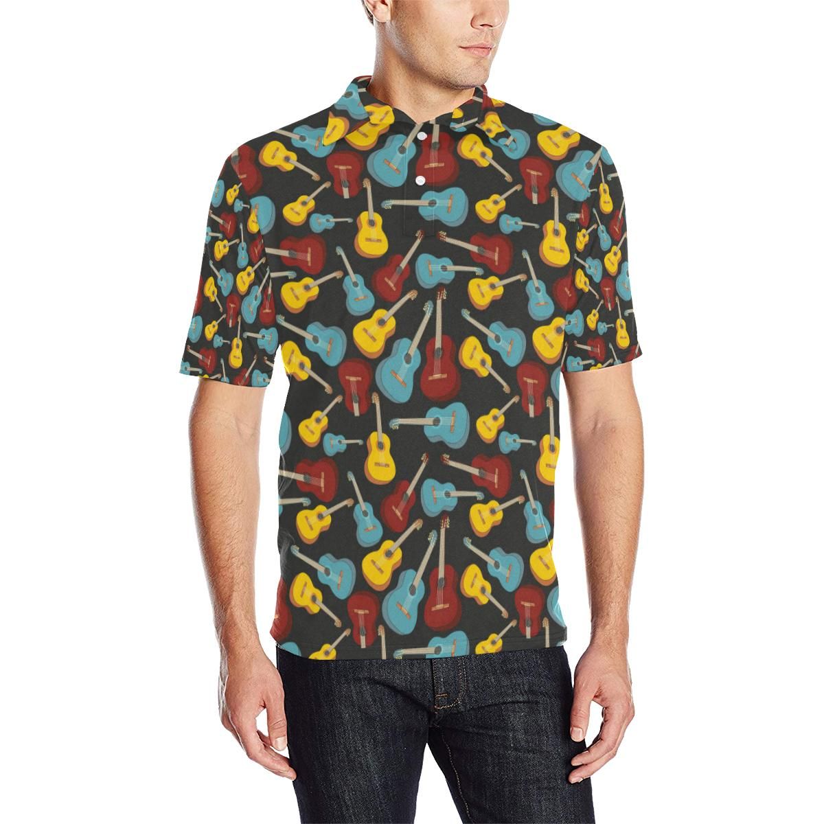 Acoustic Guitar Pattern Print Design 01 Men Polo Shirt Acoustic Guitar Pattern Print Design 01 Men Polo Shirt