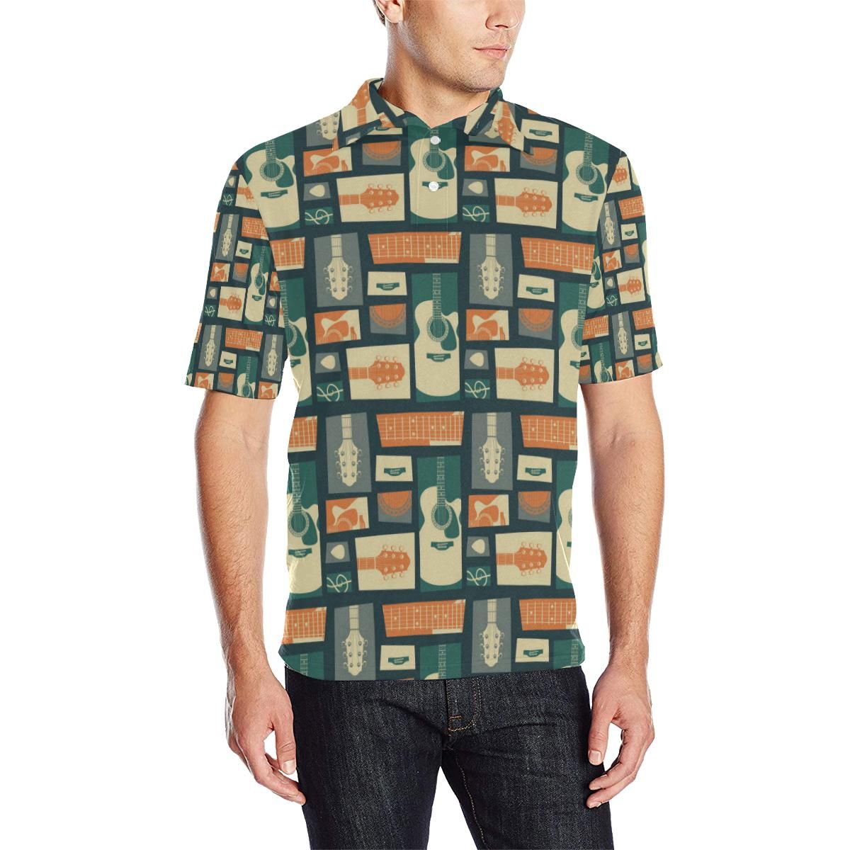 Acoustic Guitar Pattern Print Design 02 Men Polo Shirt Acoustic Guitar Pattern Print Design 02 Men Polo Shirt