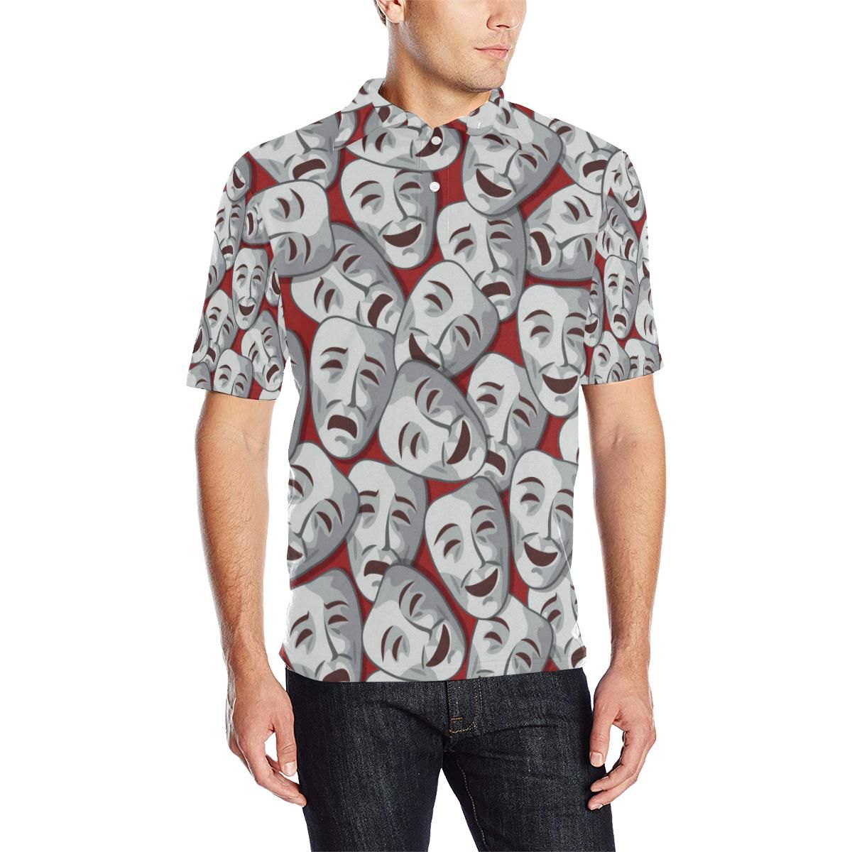 Acting Mask Pattern Print Design 01 Men Polo Shirt Acting Mask Pattern Print Design 01 Men Polo Shirt