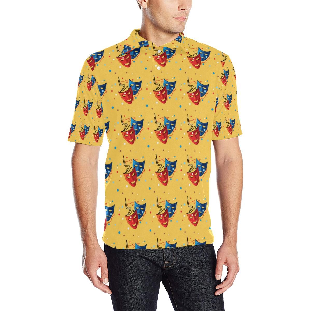 Acting Mask Pattern Print Design 02 Men Polo Shirt Acting Mask Pattern Print Design 02 Men Polo Shirt