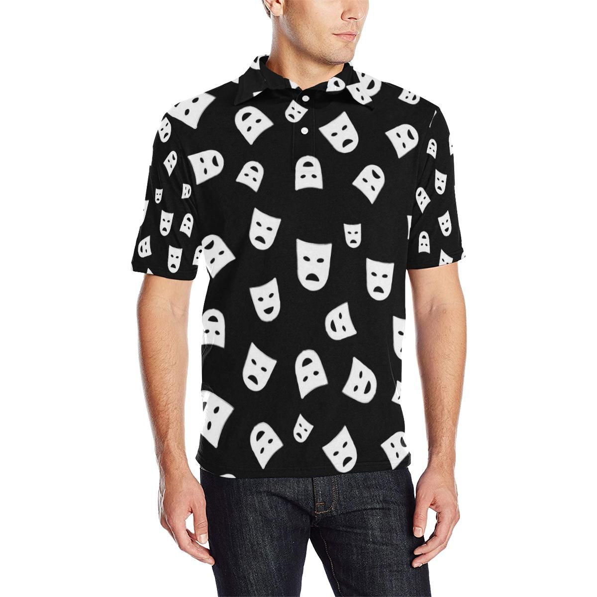 Acting Mask Pattern Print Design 03 Men Polo Shirt Acting Mask Pattern Print Design 03 Men Polo Shirt