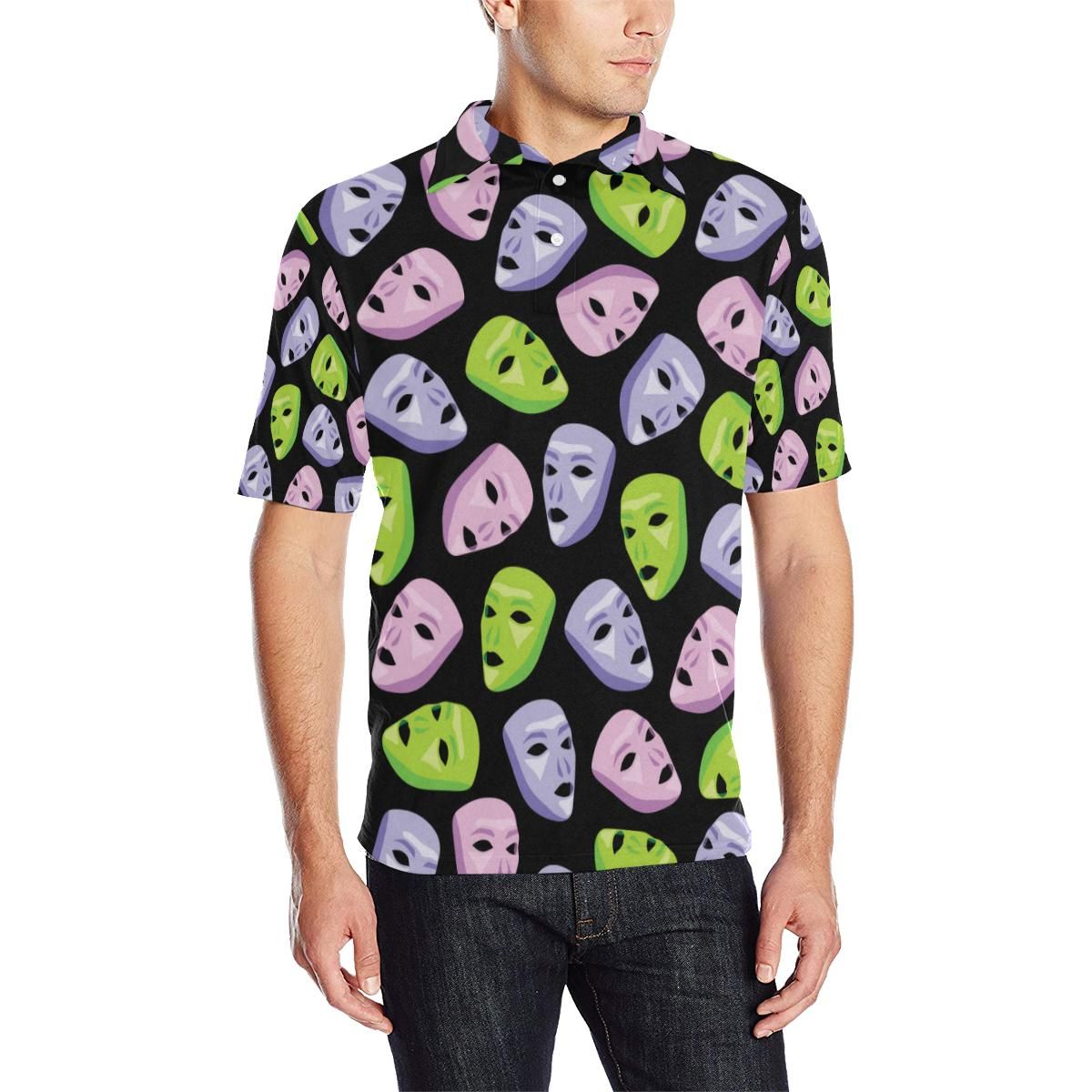 Acting Mask Pattern Print Design 04 Men Polo Shirt Acting Mask Pattern Print Design 04 Men Polo Shirt