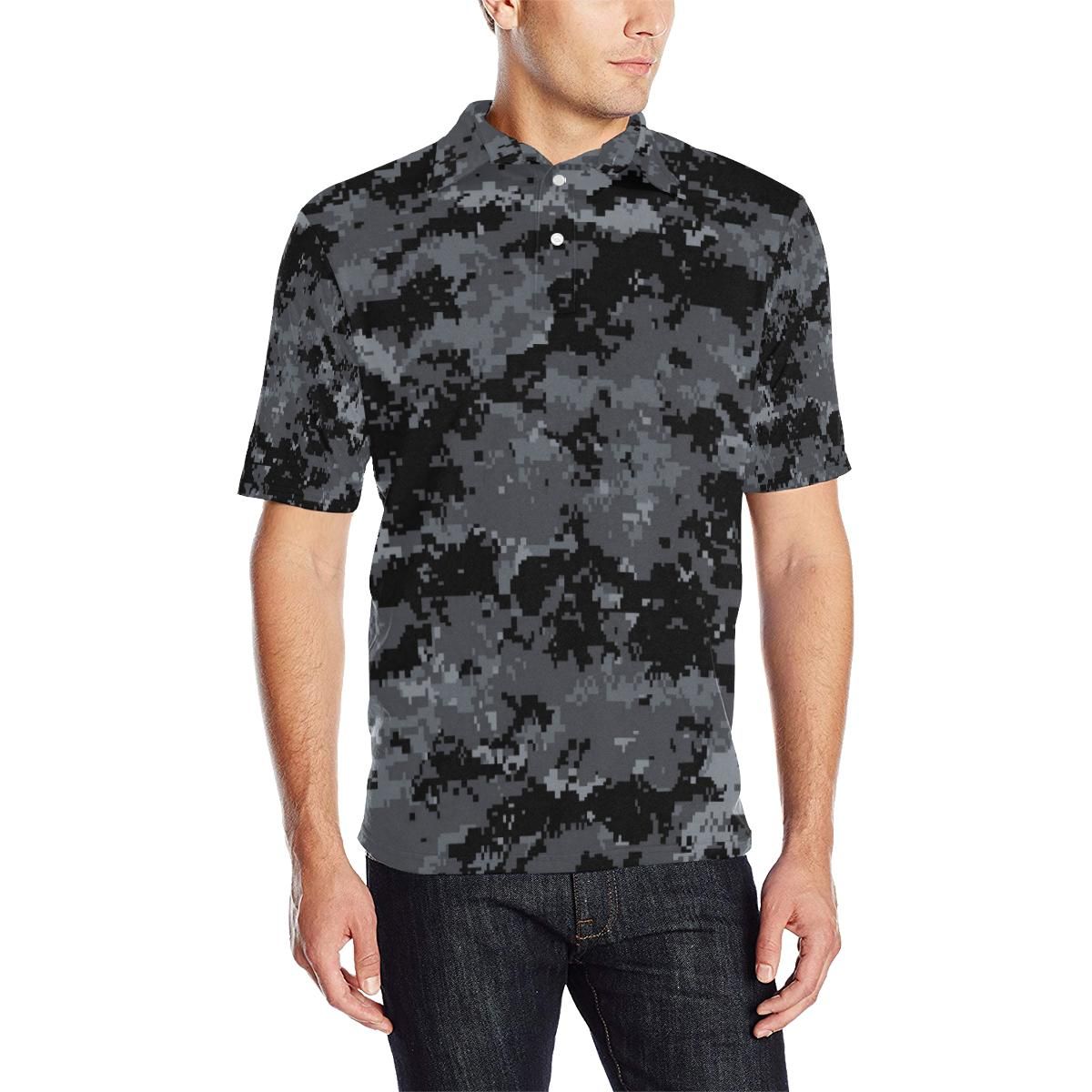Acu Digital Black Camouflage Men Polo Shirt Acu Digital Black Camouflage Men Polo Shirt