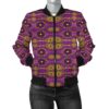 Africa Zone Jacket - Ankara Cloth - Violet Cowrie Bomber Women Jr Bomber Jacket