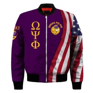 Africa Zone Jacket - Omega Psi Phi Usa Flag Sleeve Zip Bomber Jacket J5 Bomber Jacket