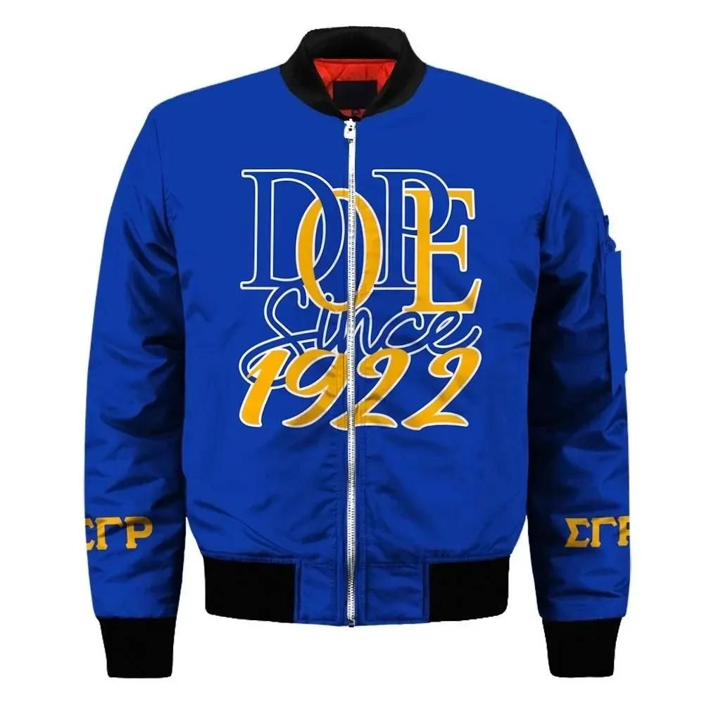 Africa Zone Jacket - Sigma Gamma Rho Dope 1922 Sleeve Zip Bomber Jacket J5 Bomber Jacket Africa Zone Jacket - Sigma Gamma Rho Dope 1922 Sleeve Zip Bomber Jacket J5 Bomber Jacket