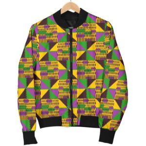 African Kente Pattern Print Women Casual Bomber Jacket