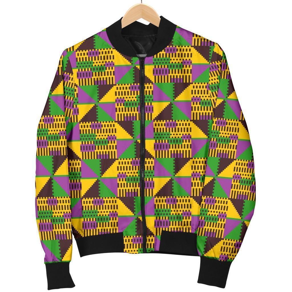 African Kente Pattern Print Women Casual Bomber Jacket African Kente Pattern Print Women Casual Bomber Jacket