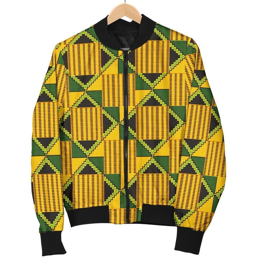 African Kente Print Pattern Women Casual Bomber Jacket African Kente Print Pattern Women Casual Bomber Jacket
