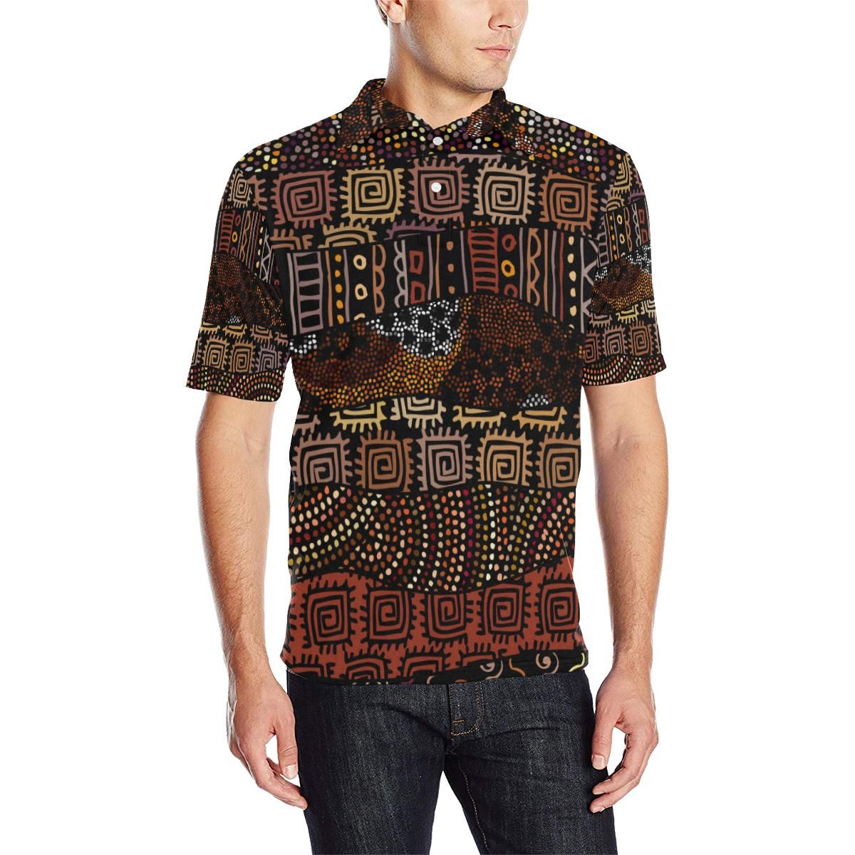 African Pattern Print Design 07 Men Polo Shirt African Pattern Print Design 07 Men Polo Shirt