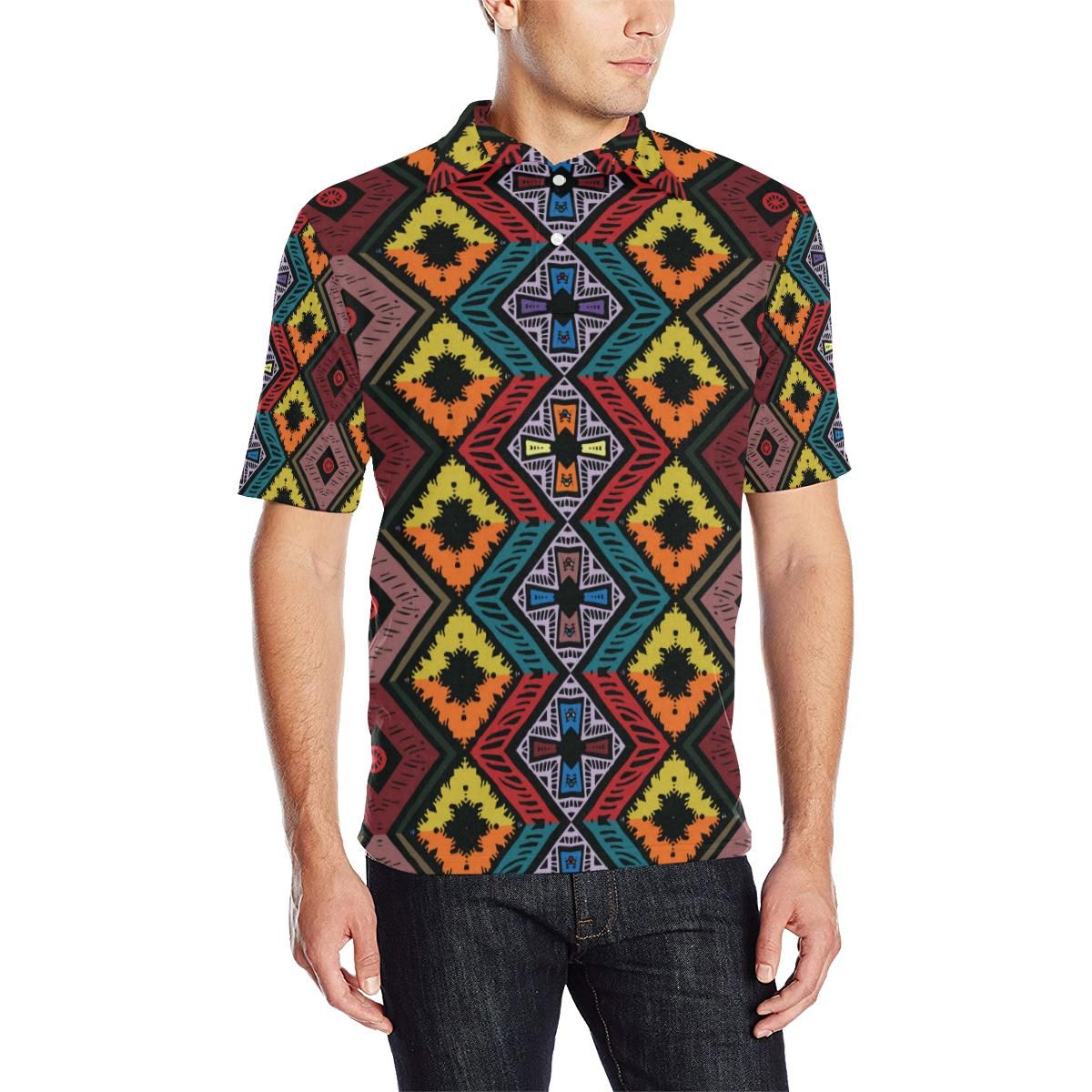 African Pattern Print Design 08 Men Polo Shirt African Pattern Print Design 08 Men Polo Shirt