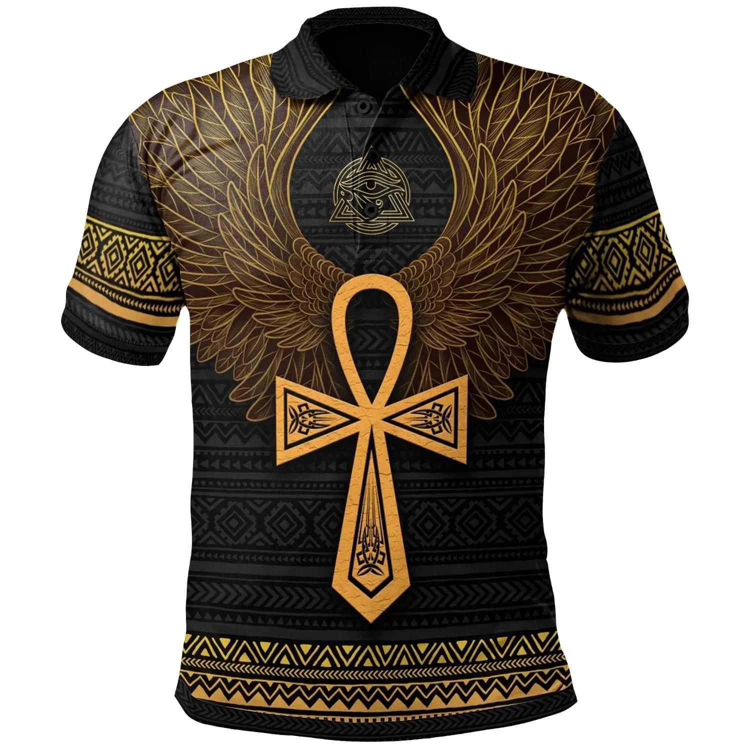 African Polo Shirt - Africa Ancient Egypt Ankh & Horus Wings - BN22 African Polo Shirt - Africa Ancient Egypt Ankh & Horus Wings - BN22