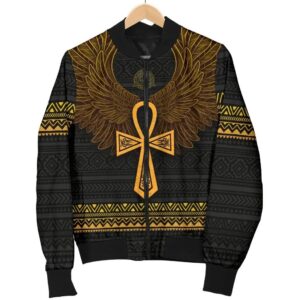 African Women's Bomber Jacket - Africa Ancient Egypt Ankh & Horus Wings - BN22 Bomber Jacket