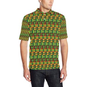 African Zip Zag Print Pattern Men Polo Shirt