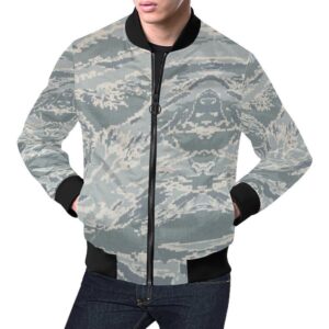 Air Force Military Camouflage White Snow Camo Pattern Print Mens Bomber Jacket