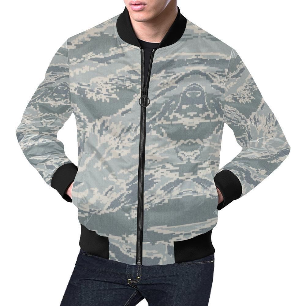 Air Force Military Camouflage White Snow Camo Pattern Print Mens Bomber Jacket Air Force Military Camouflage White Snow Camo Pattern Print Mens Bomber Jacket