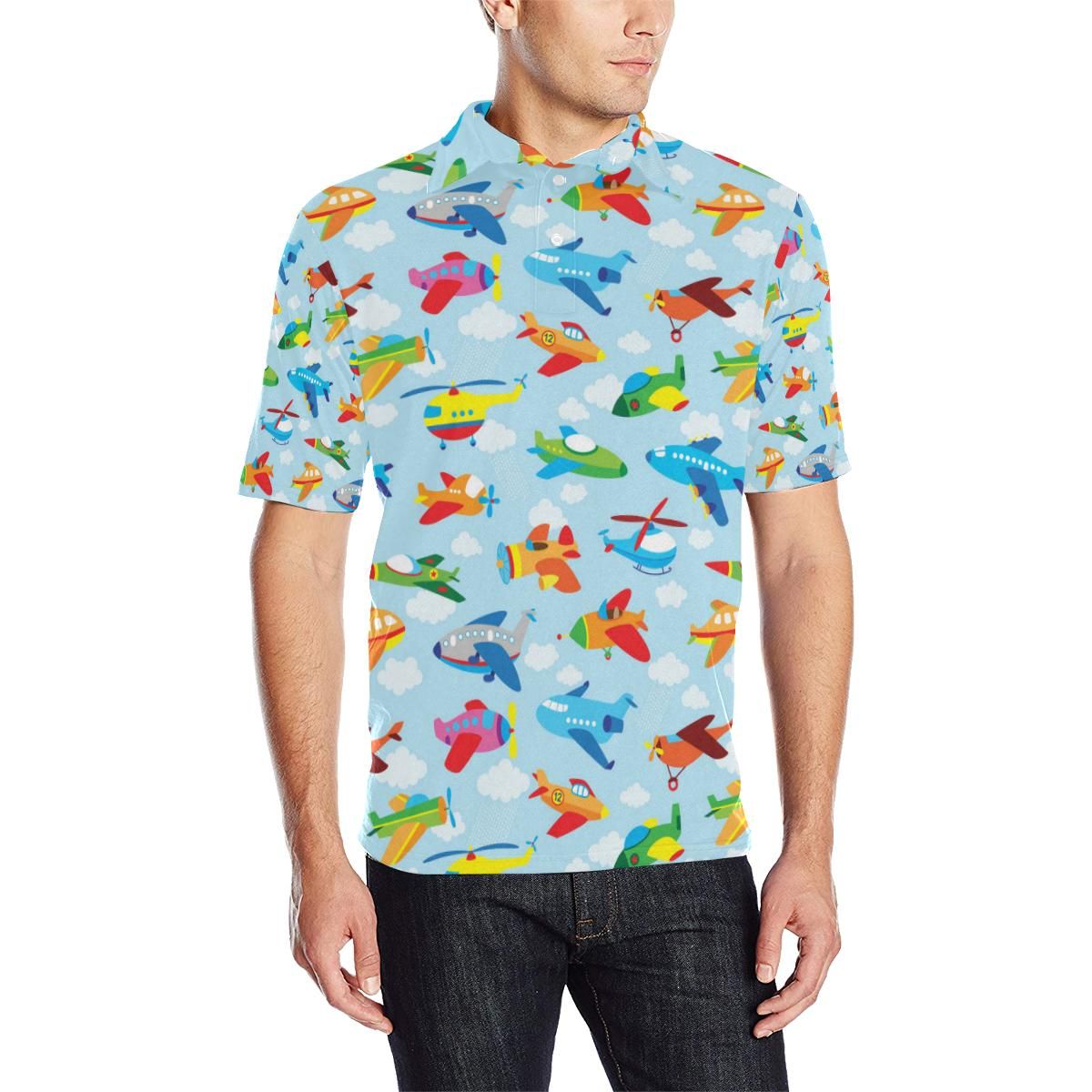 Airplane Colorful Pattern Print Design 01 Men Polo Shirt Airplane Colorful Pattern Print Design 01 Men Polo Shirt