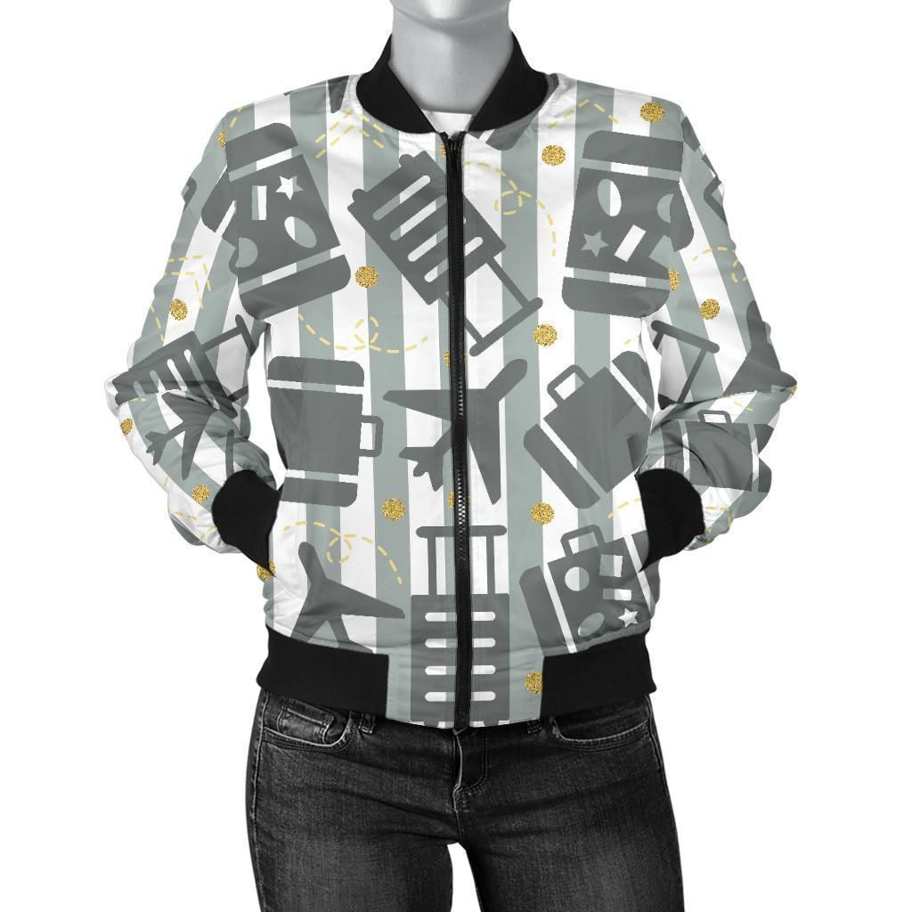 Airplane-Luggage-Pattern-Print-Women-Casual-Bomber-Jacket-1