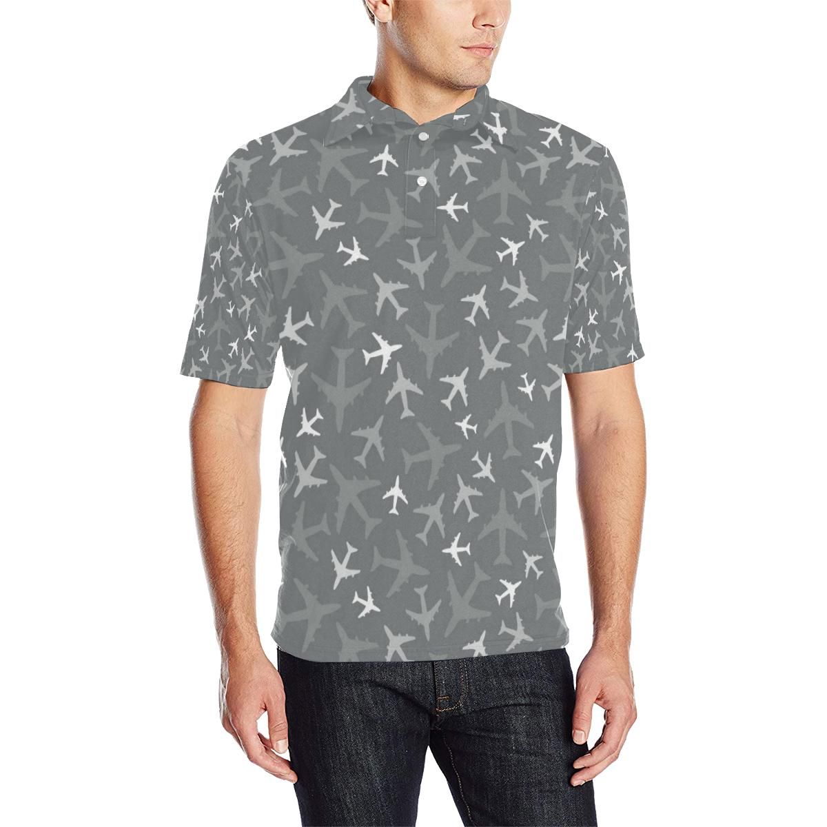 Airplane Pattern Print Design 02 Men Polo Shirt Airplane Pattern Print Design 02 Men Polo Shirt