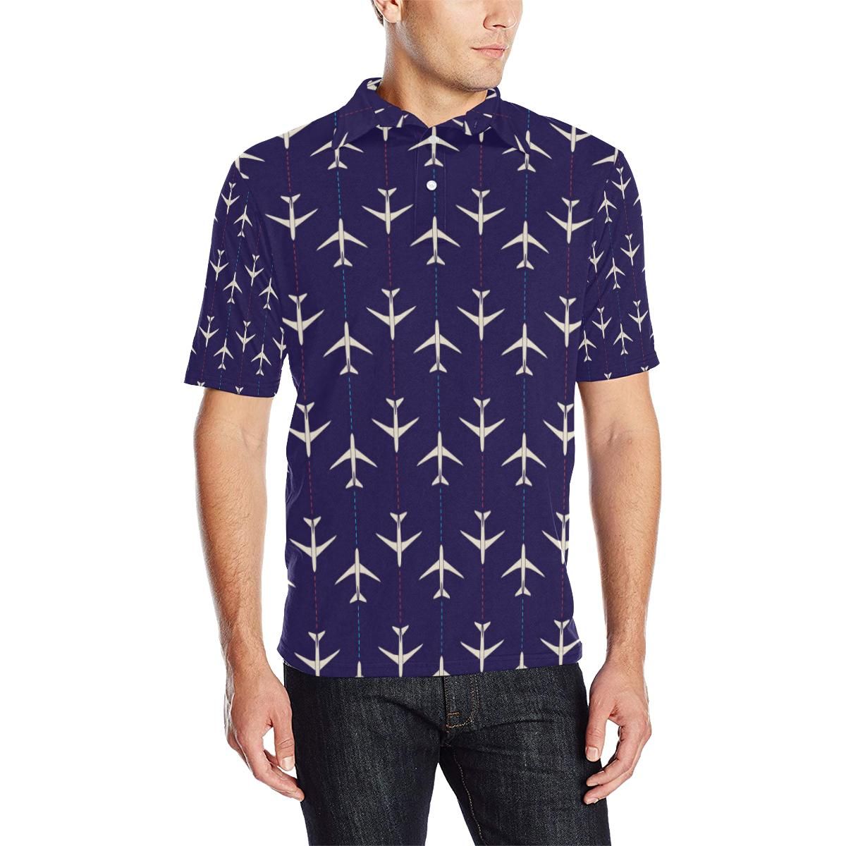 Airplane Pattern Print Design 03 Men Polo Shirt Airplane Pattern Print Design 03 Men Polo Shirt