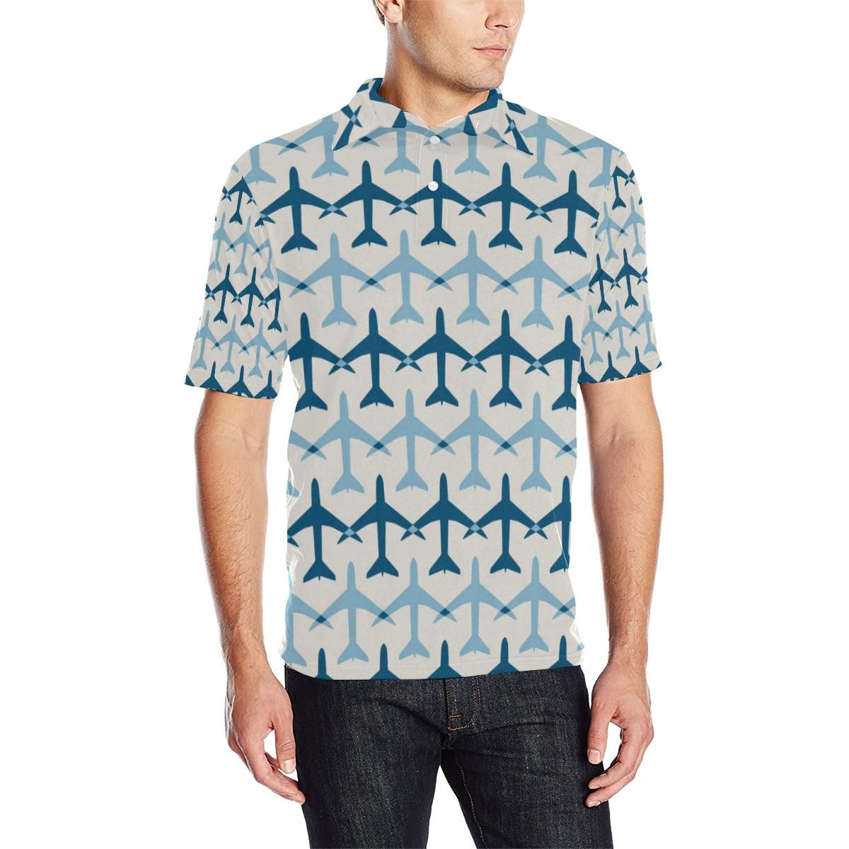 Airplane Pattern Print Design 04 Men Polo Shirt Airplane Pattern Print Design 04 Men Polo Shirt
