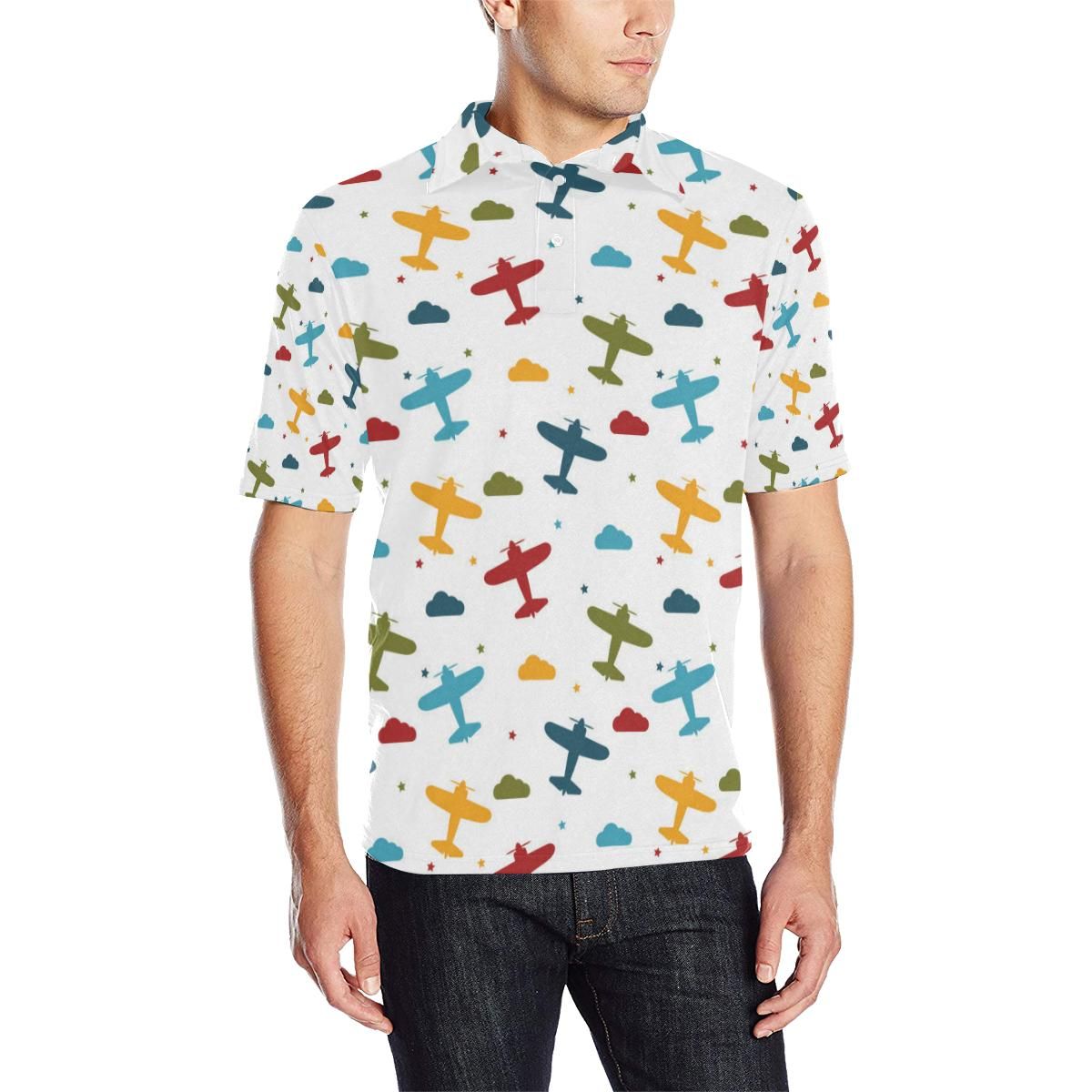 Airplane Pattern Print Design 06 Men Polo Shirt Airplane Pattern Print Design 06 Men Polo Shirt