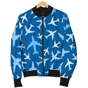 Airplane Pattern Print Women Casual Bomber Jacket