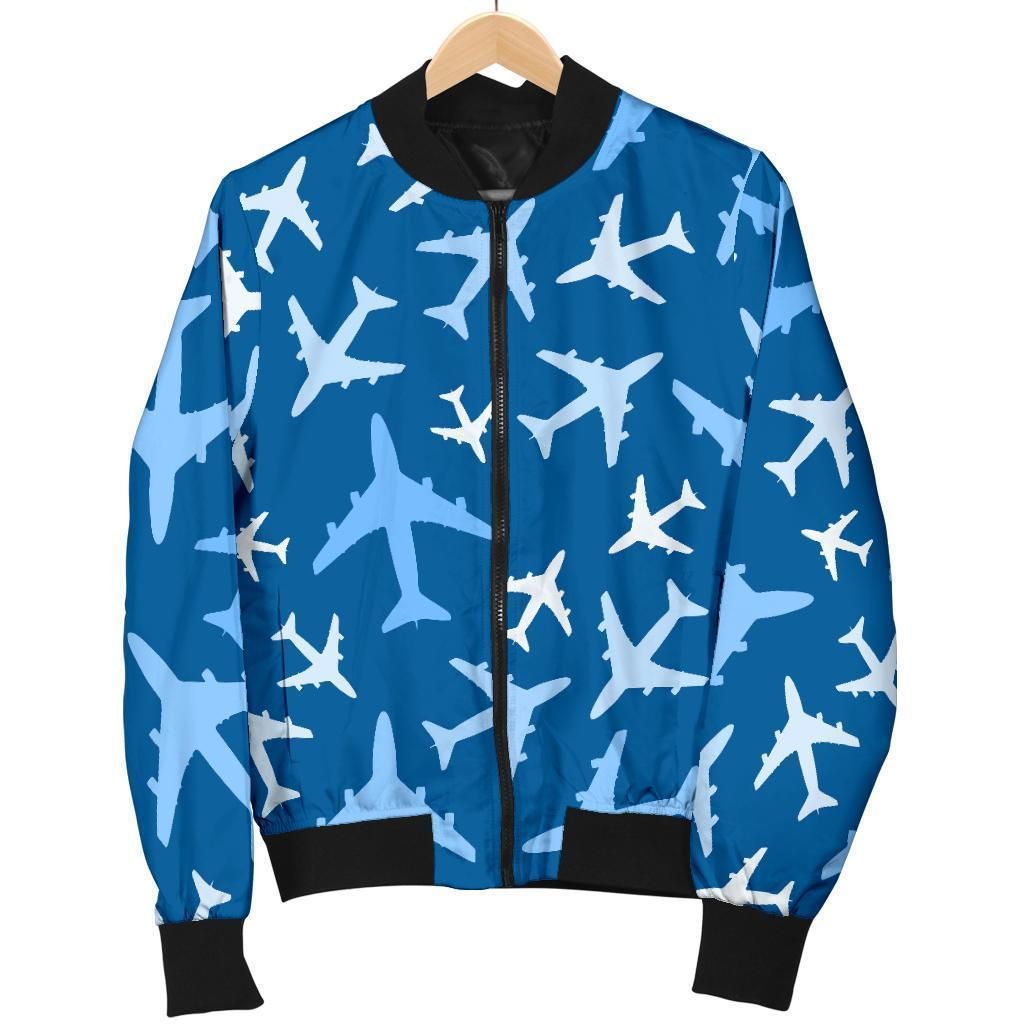 Airplane Pattern Print Women Casual Bomber Jacket Airplane Pattern Print Women Casual Bomber Jacket