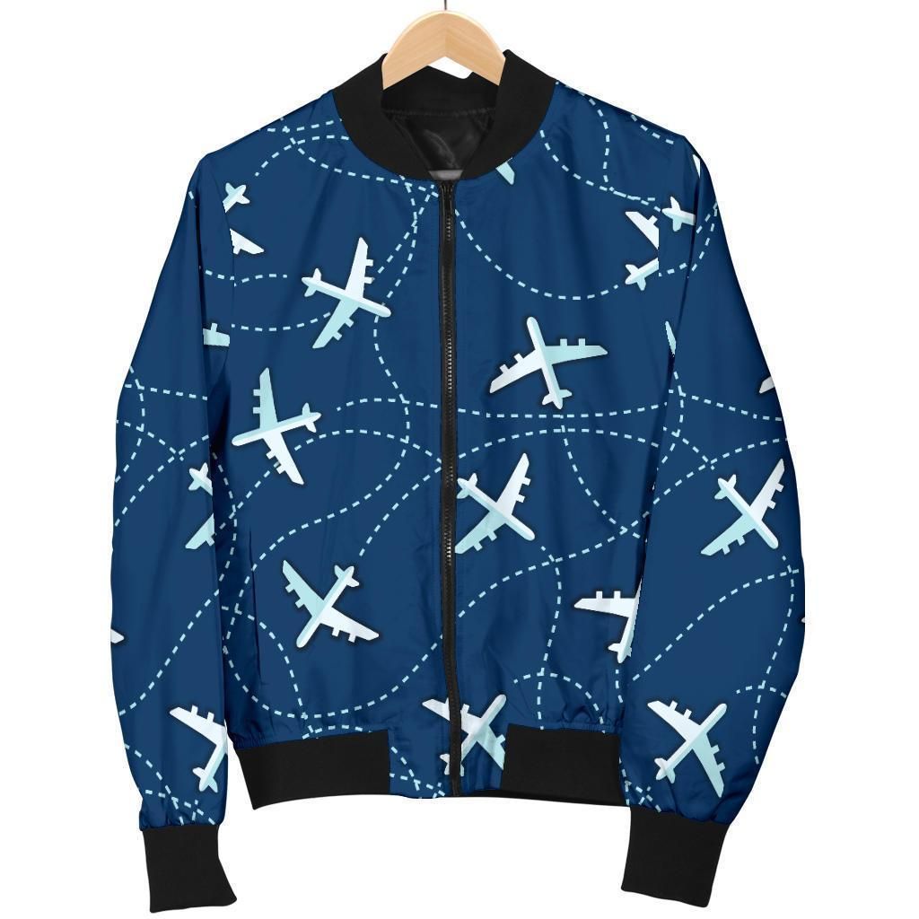 Airplane Print Pattern Women Casual Bomber Jacket Airplane Print Pattern Women Casual Bomber Jacket