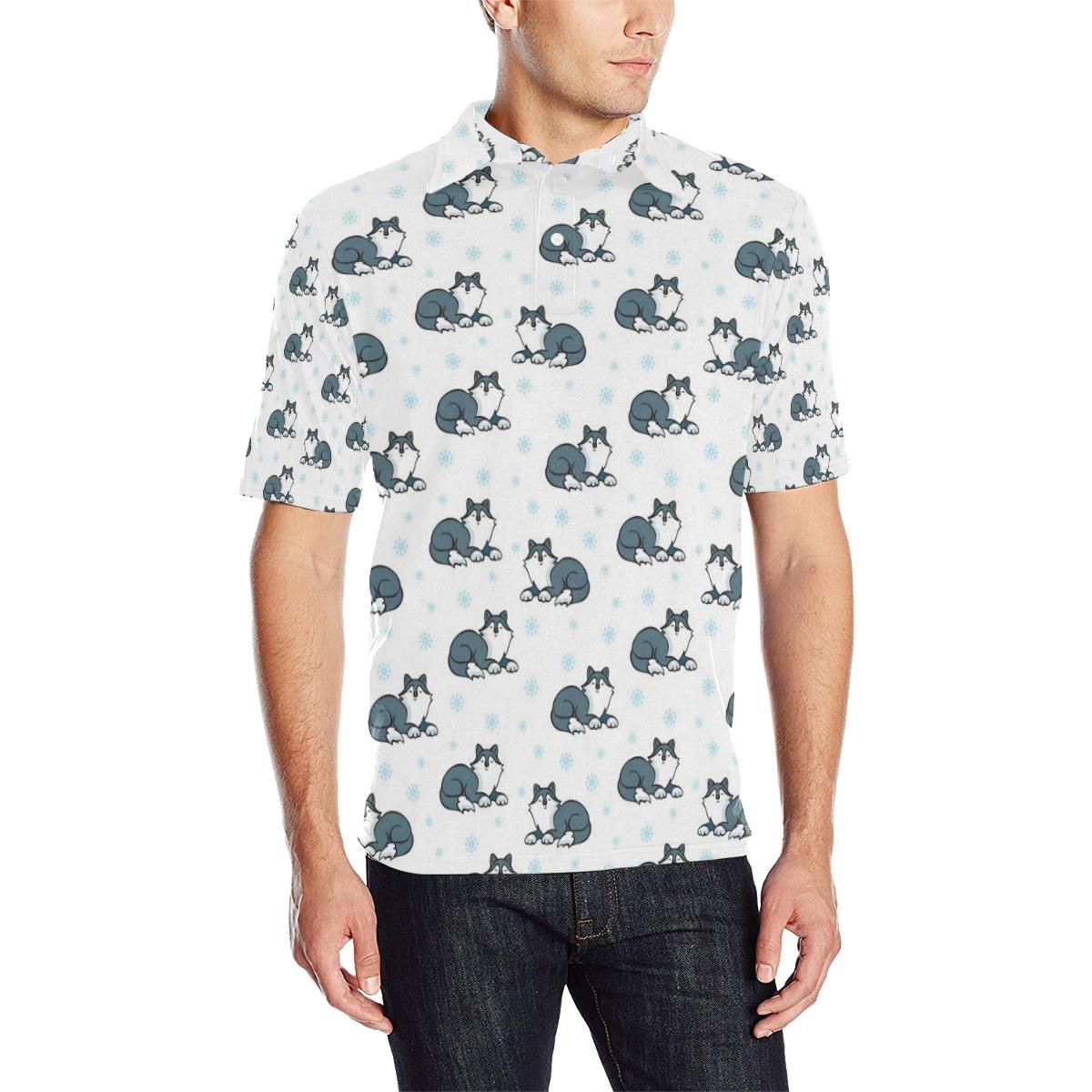 Alaskan Malamute Pattern Print Design 03 Men Polo Shirt Alaskan Malamute Pattern Print Design 03 Men Polo Shirt