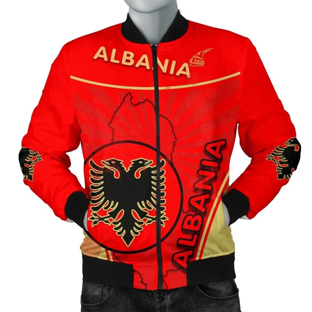 Albania Men Bomber Jacket Circle Stripes Flag Version K13 Bomber Jacket Albania Men Bomber Jacket Circle Stripes Flag Version K13 Bomber Jacket