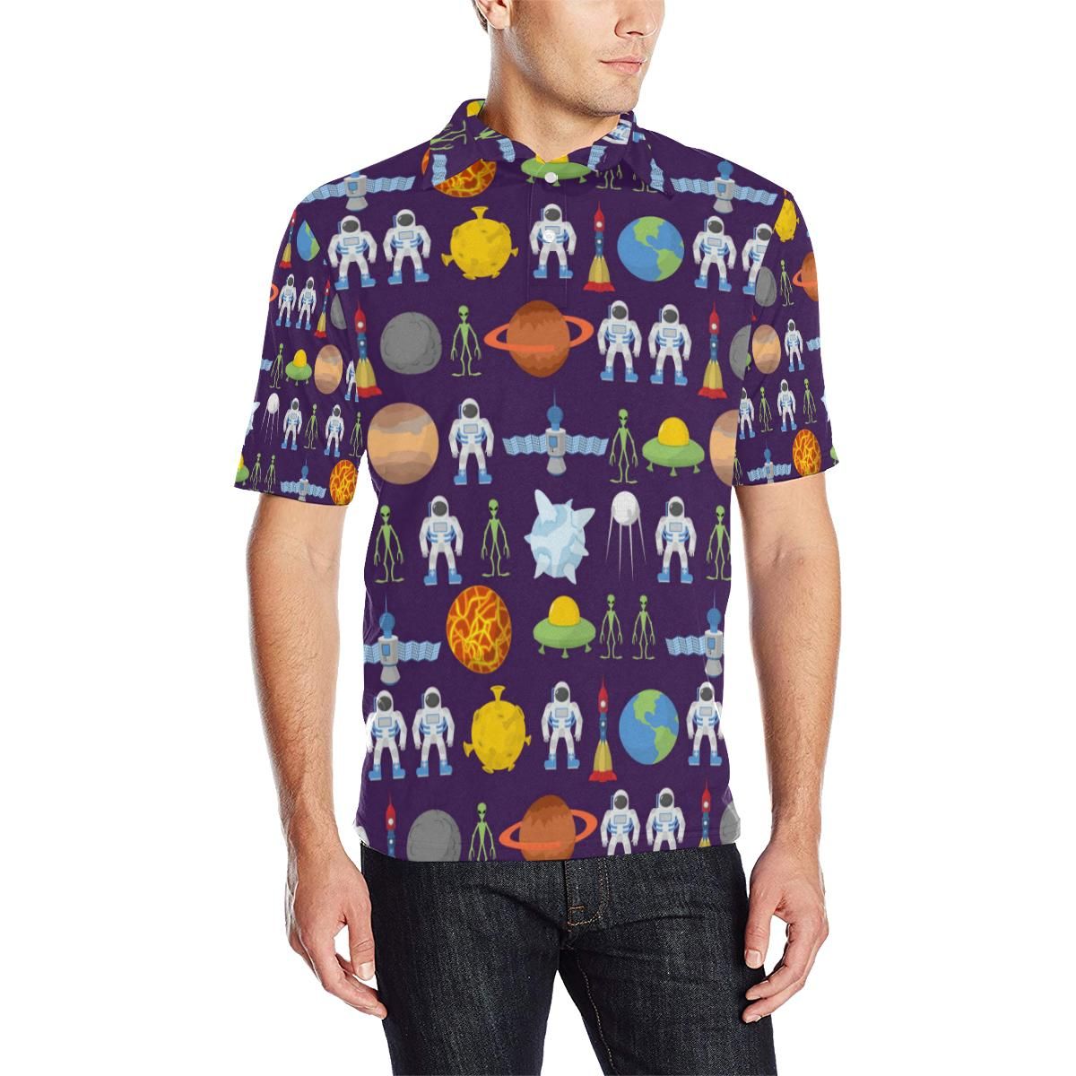 Alien Astronaut Planet Men Polo Shirt Alien Astronaut Planet Men Polo Shirt