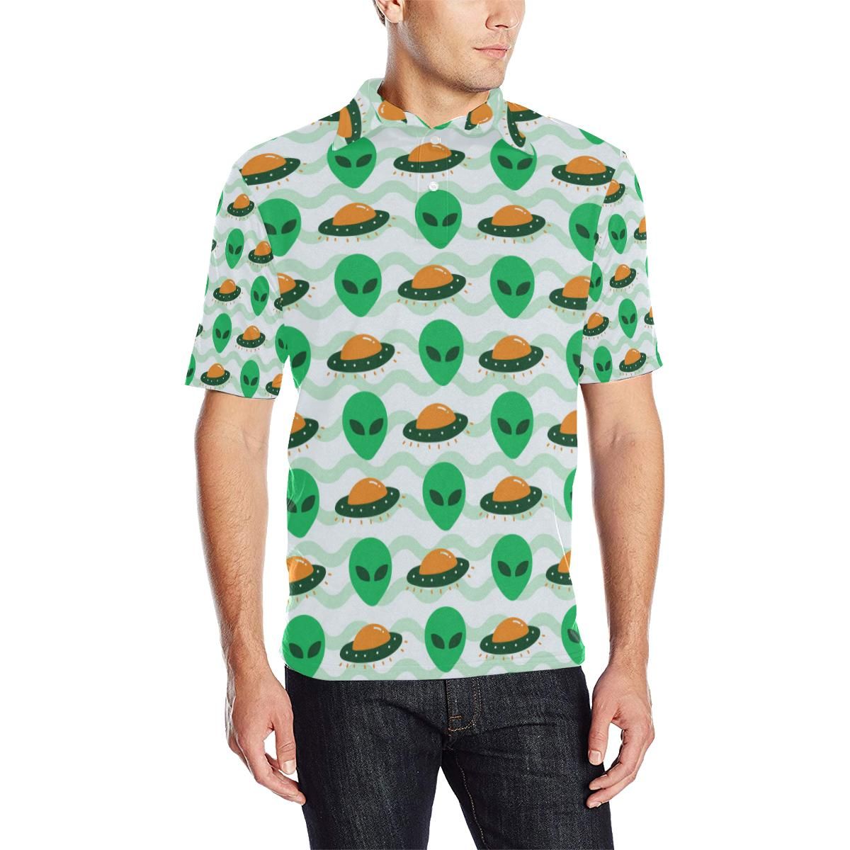 Alien Ufo Pattern Print Design 04 Men Polo Shirt Alien Ufo Pattern Print Design 04 Men Polo Shirt