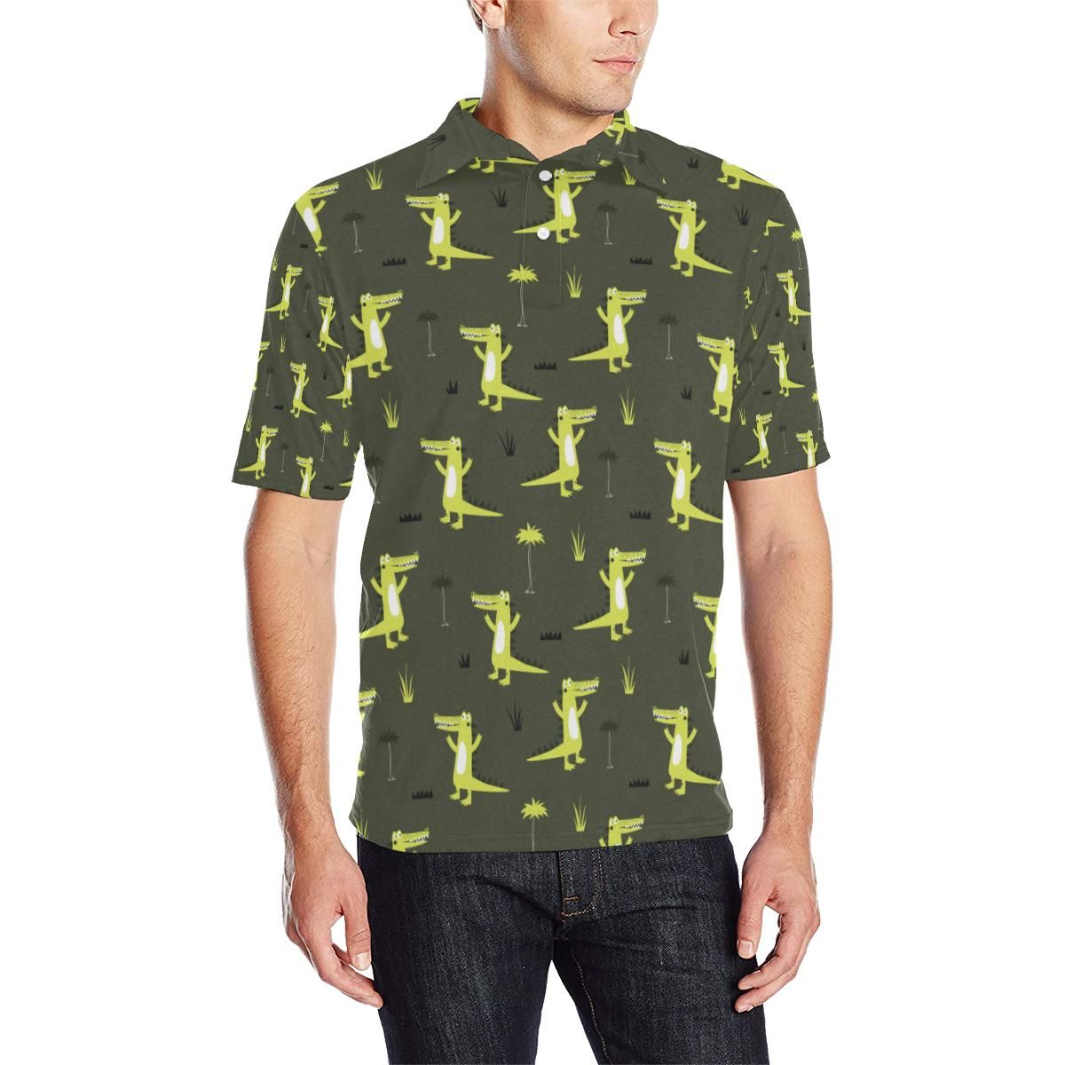 Alligator Pattern Print Design 05 Men Polo Shirt Alligator Pattern Print Design 05 Men Polo Shirt