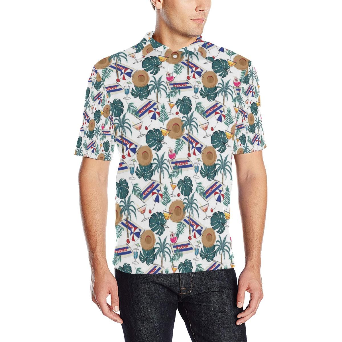 Aloha Hawaii Beach Pattern Print Design 04 Men Polo Shirt Aloha Hawaii Beach Pattern Print Design 04 Men Polo Shirt