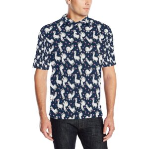 Alpaca Heart Star Design Themed Print Men Polo Shirt