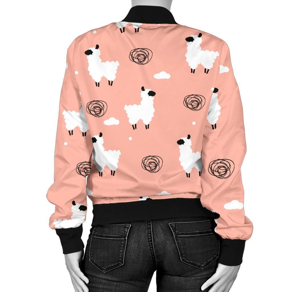 Alpaca-Pink-Pattern-Print-Women-Casual-Bomber-Jacket-2
