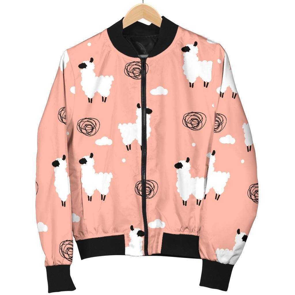 Alpaca Pink Pattern Print Women Casual Bomber Jacket Alpaca Pink Pattern Print Women Casual Bomber Jacket