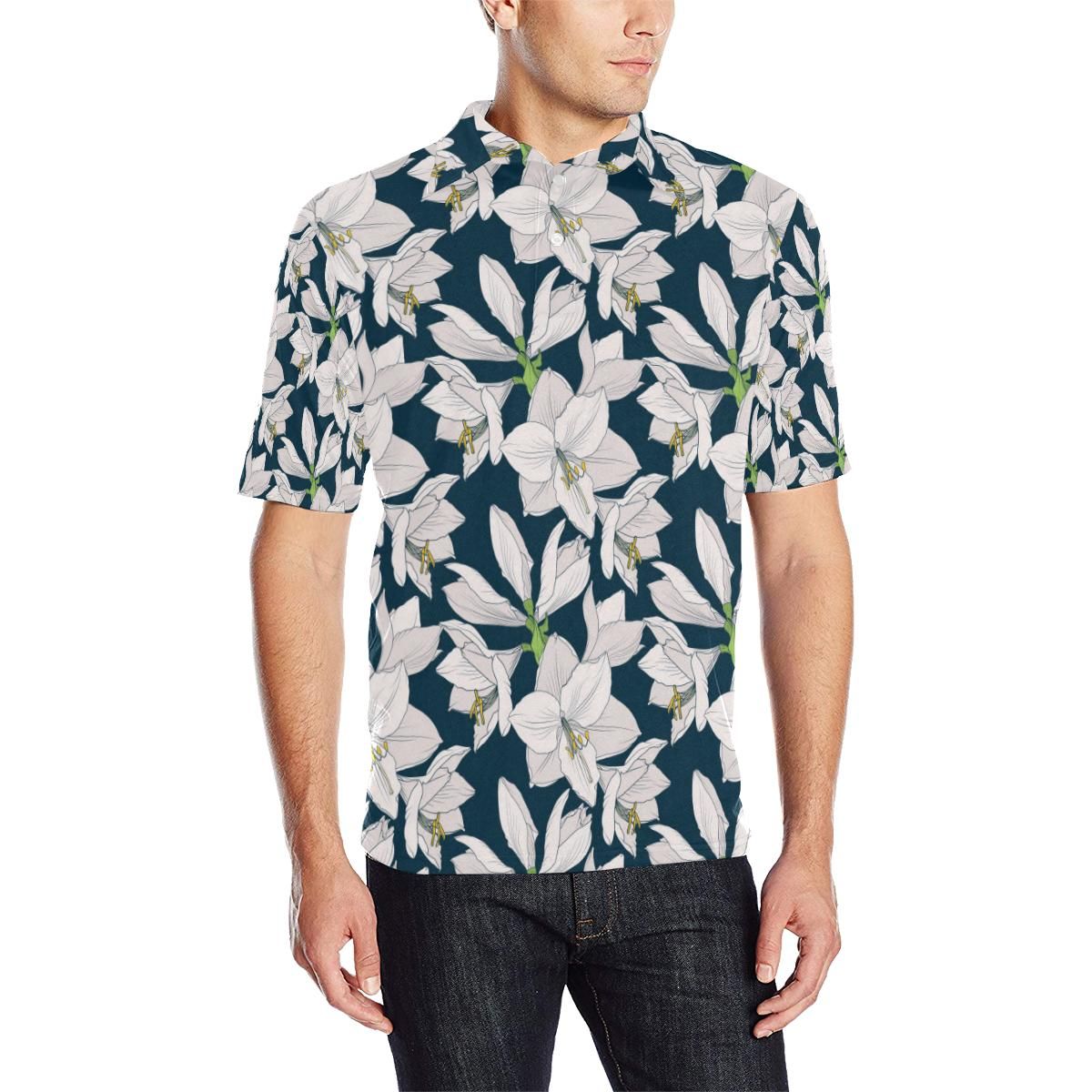 Amaryllis Pattern Print Design 01 Men Polo Shirt Amaryllis Pattern Print Design 01 Men Polo Shirt