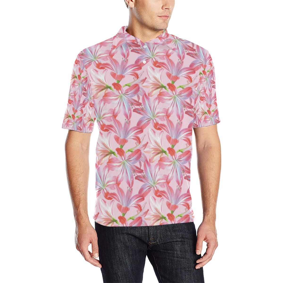 Amaryllis Pattern Print Design 02 Men Polo Shirt Amaryllis Pattern Print Design 02 Men Polo Shirt