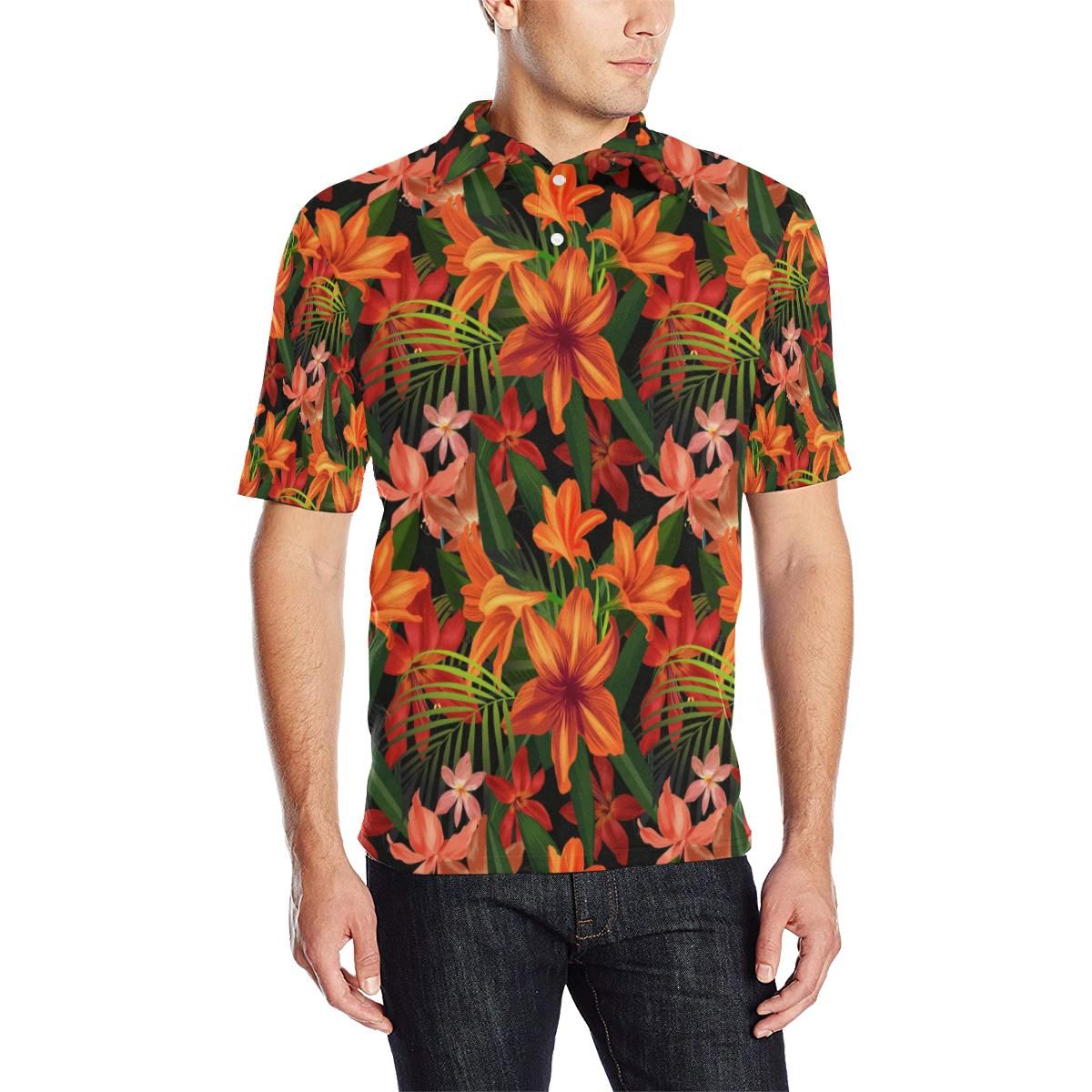 Amaryllis Pattern Print Design Al05 Men Polo Shirt Amaryllis Pattern Print Design Al05 Men Polo Shirt