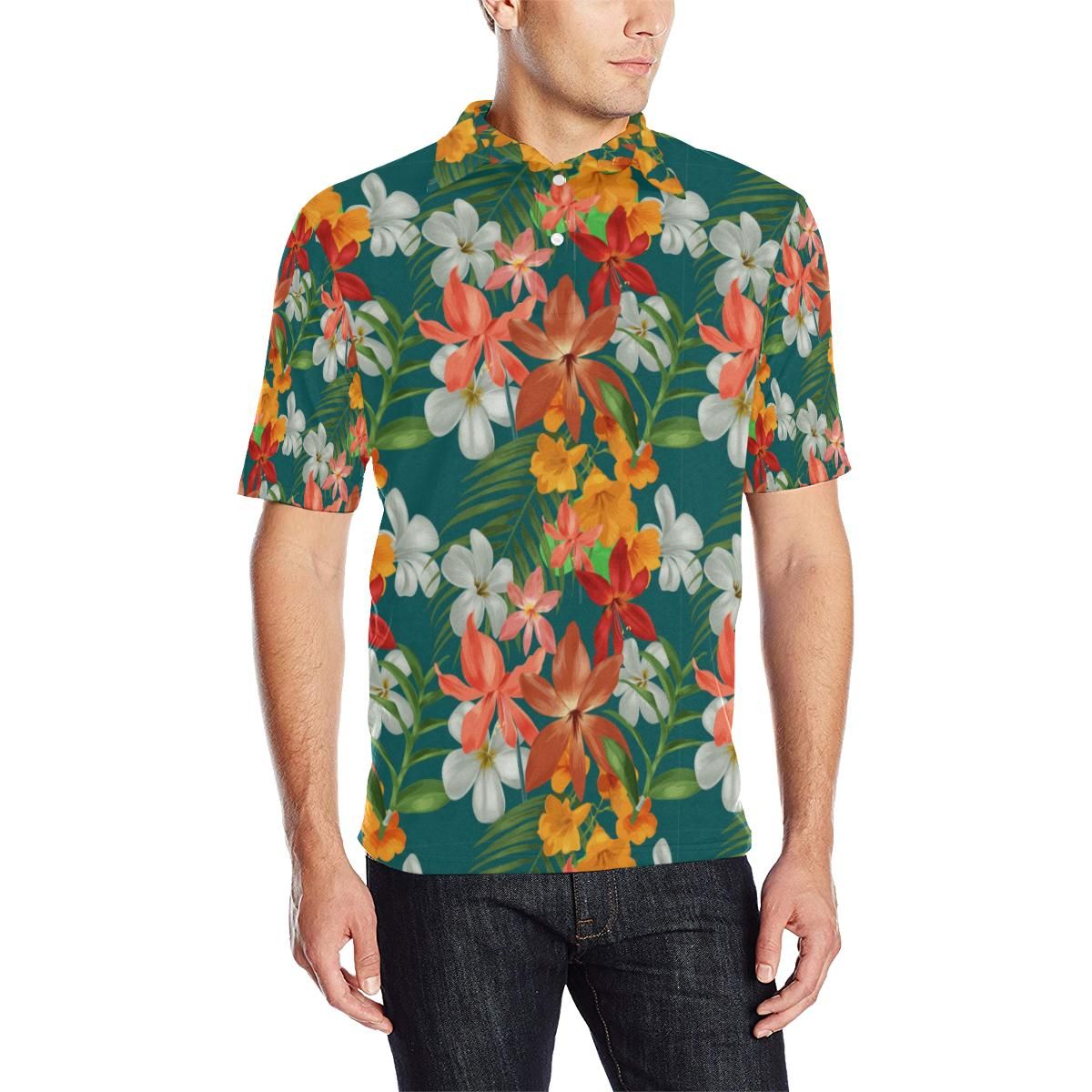 Amaryllis Pattern Print Design Al06 Men Polo Shirt Amaryllis Pattern Print Design Al06 Men Polo Shirt